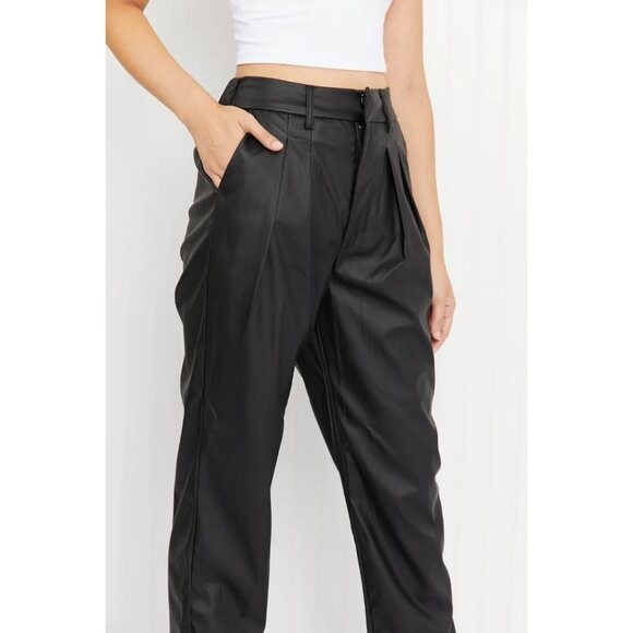 New Zenana Vegan‎ Leather Pleated Pants with Cuff in black Size XL - Picture 7 of 7